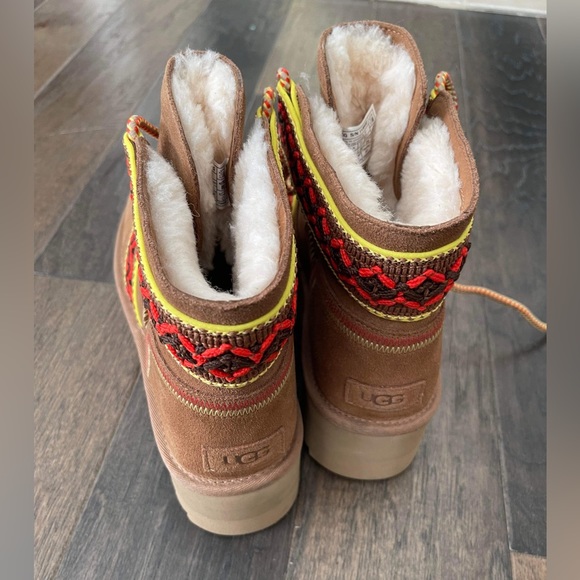 CLASSIC MINI II HERITAGE TASMAN BRAID PLATFORM BOOTS SUEDE WOOL CHESTNUT YELLOW - Picture 3 of 4